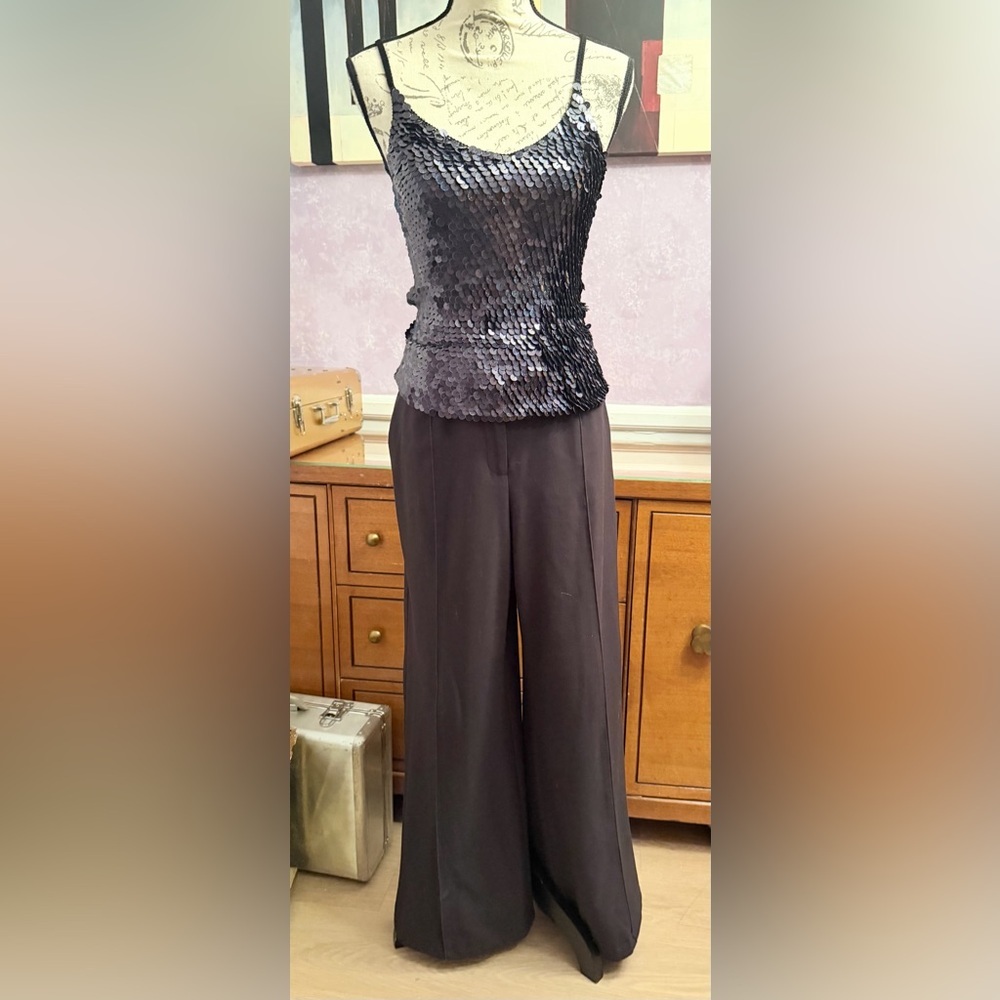 Wide-Leg Vintage Moda International Black/White Palazzo Pants with Raised Seam